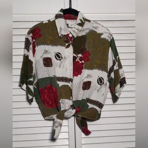 Caren Charles Classics Patterned Tie Front Shirt